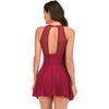 Women One Piece Swimsuit Swimdress With Shorts Slim Mesh Hollow Out Design Solid Black/Red/Dark Blue Swimwear Plus Size