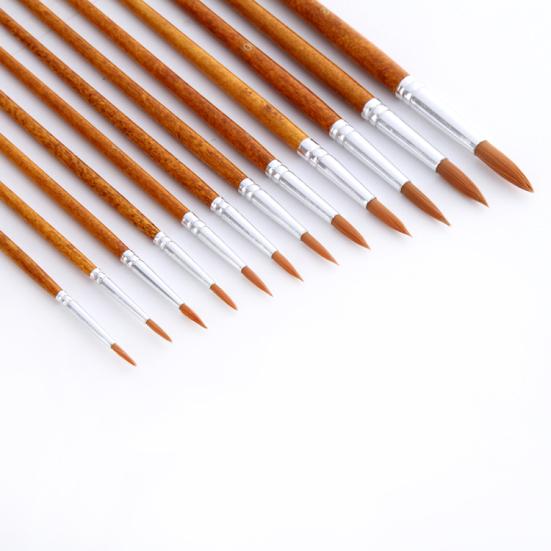 12Pcs Nylon Hair Wooden Handle Paintbrush Water Color Drawing Painting Brushes