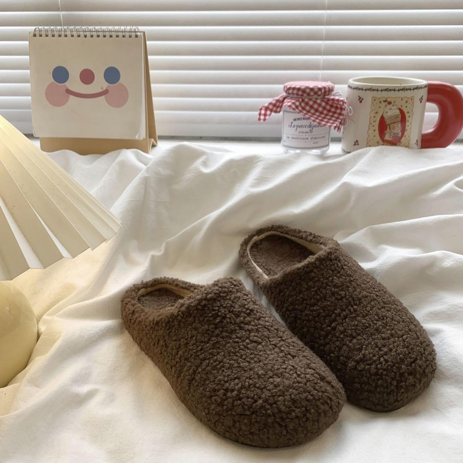 

Women s Cotton Slippers Thick-soled Closed-toe Slippers Flat-soled Plus Velvet Warm Cotton Slippers 40 кавовий