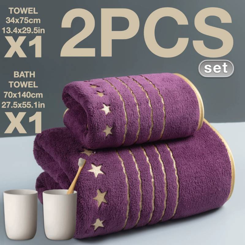Star Shape Bath Towel Set With Soft Coral Fleece For Bathroom Use