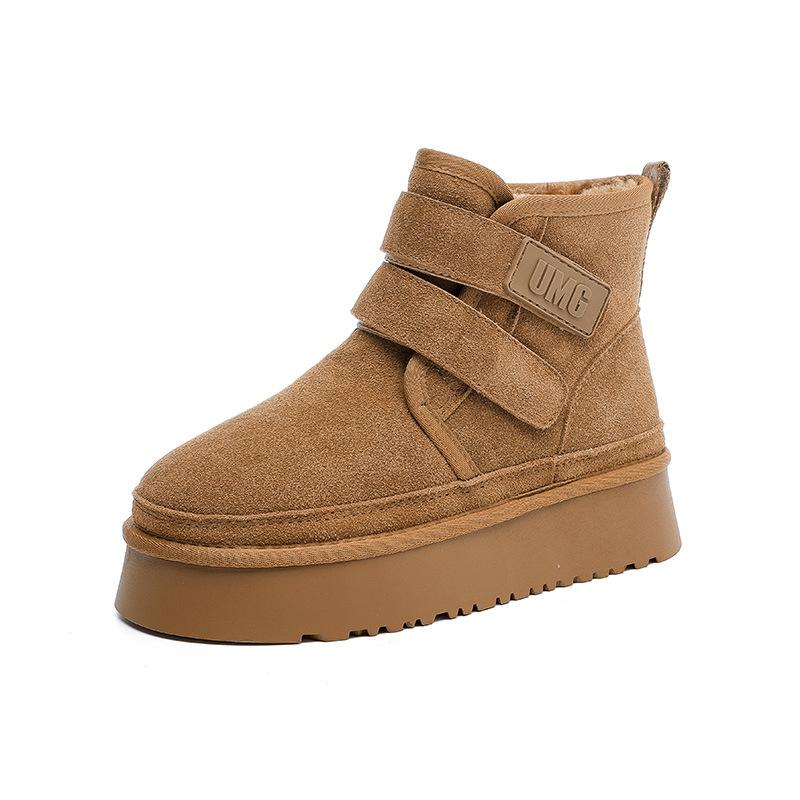 Classic Ultra Platform Suede Furry Hook Loop Flat Booties Winter Outdoor Women Ankle Snow Boots
