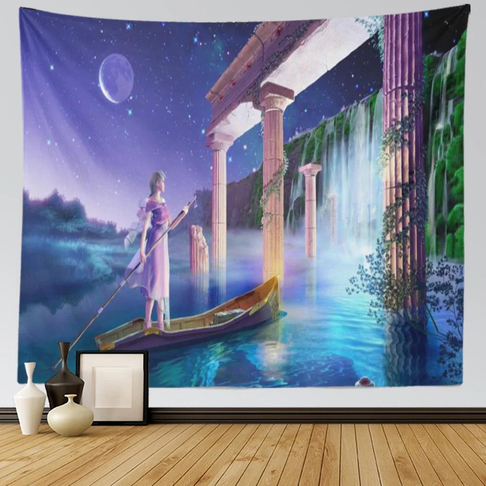 

Фиолетовый пейзаж Авроры Гобелен Украшение комнаты Настенный декор Гостиная Фреска 100x75cm