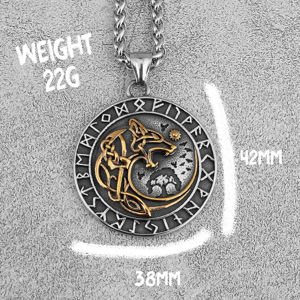 Viking Wolf Necklace Men Stainless Steel Norse Mythology Amulet Pendant Viking Runes Vegvisir Scandinavian Jewelry