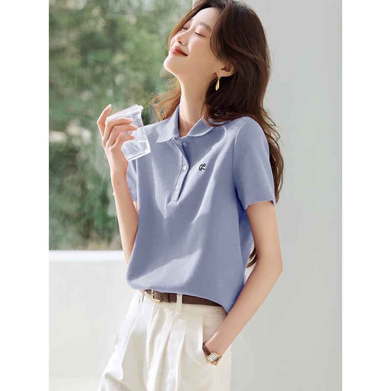 Polo Collar Color-Block Embroidered Shirt S