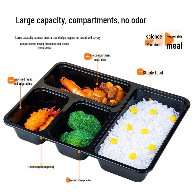 ZISIZ Disposable Transparent 4-Compartment Plastic Lunch Box