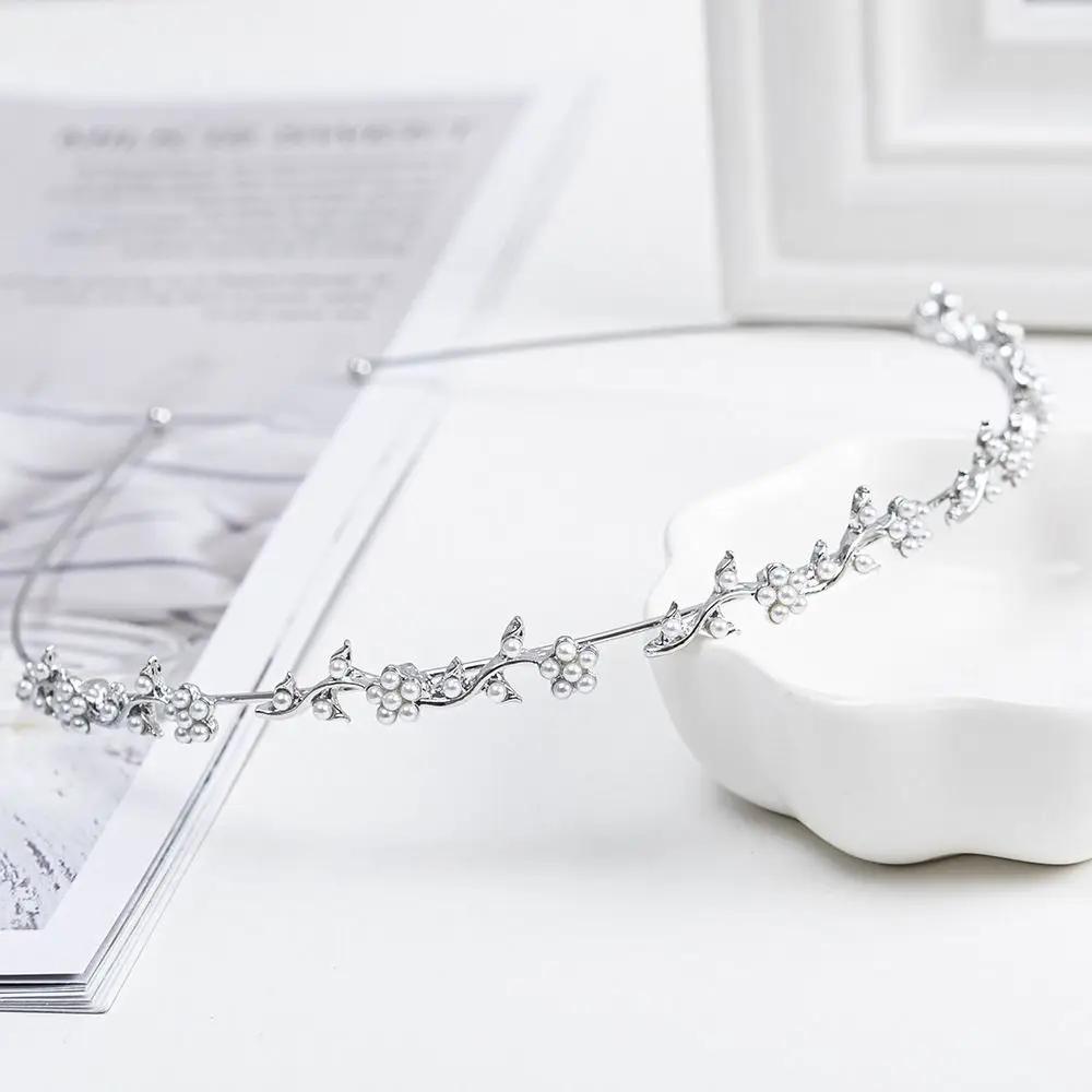 Pearl Rhinestone Hair Hoop Shining Elegant Flower Leaf Women Hair Comb Wedding Bridal Hairpin Crown Hair Styling Accessories