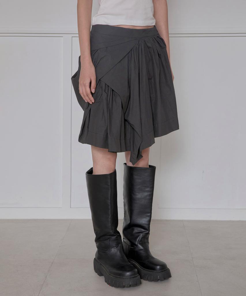 Peulleeoeob Asymmetrical Draped Layered Skirt (Fl-252_Charcoal)