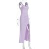 Women European Style Backless Sleeveless Lace Up Slit Slim Long Dress