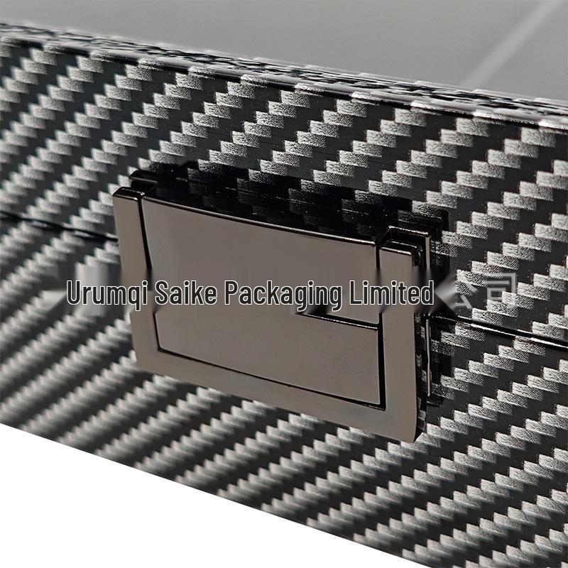 Carbon Fiber Pattern Wood & Silk Cotton 12-Slot Watch Display Box.