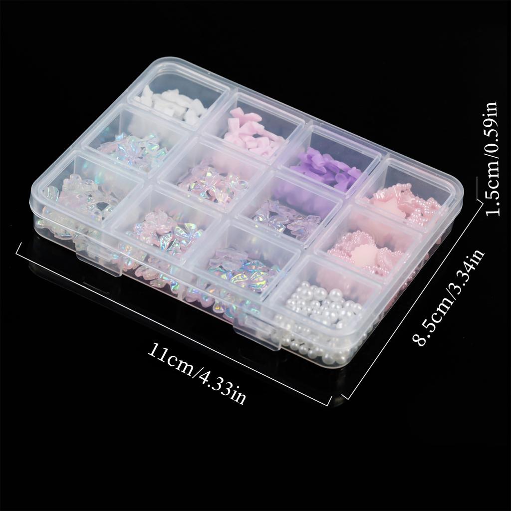 1 Box Colorful Mixed Nail Charms 3D Bowknot Flower Star Pearls Rhinestone Nail Art Decorations DIY Manicure for Nail Salon