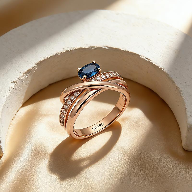 Kinel Unusual 585 Rose Gold Color Cross Rings for Women Luxury Shiny Blue Natural Zircon Accessories Party Daily Jewelry