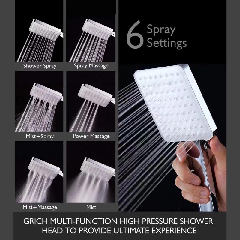 Fyrkantigt Handhållet Duschhuvudset Med Sex Funktioner Och Tryckökning