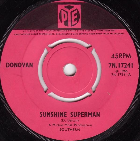 

7inch Record DONOVAN - Sunshine Superman 7N17241 Pye Records 1966 UK Rock Used