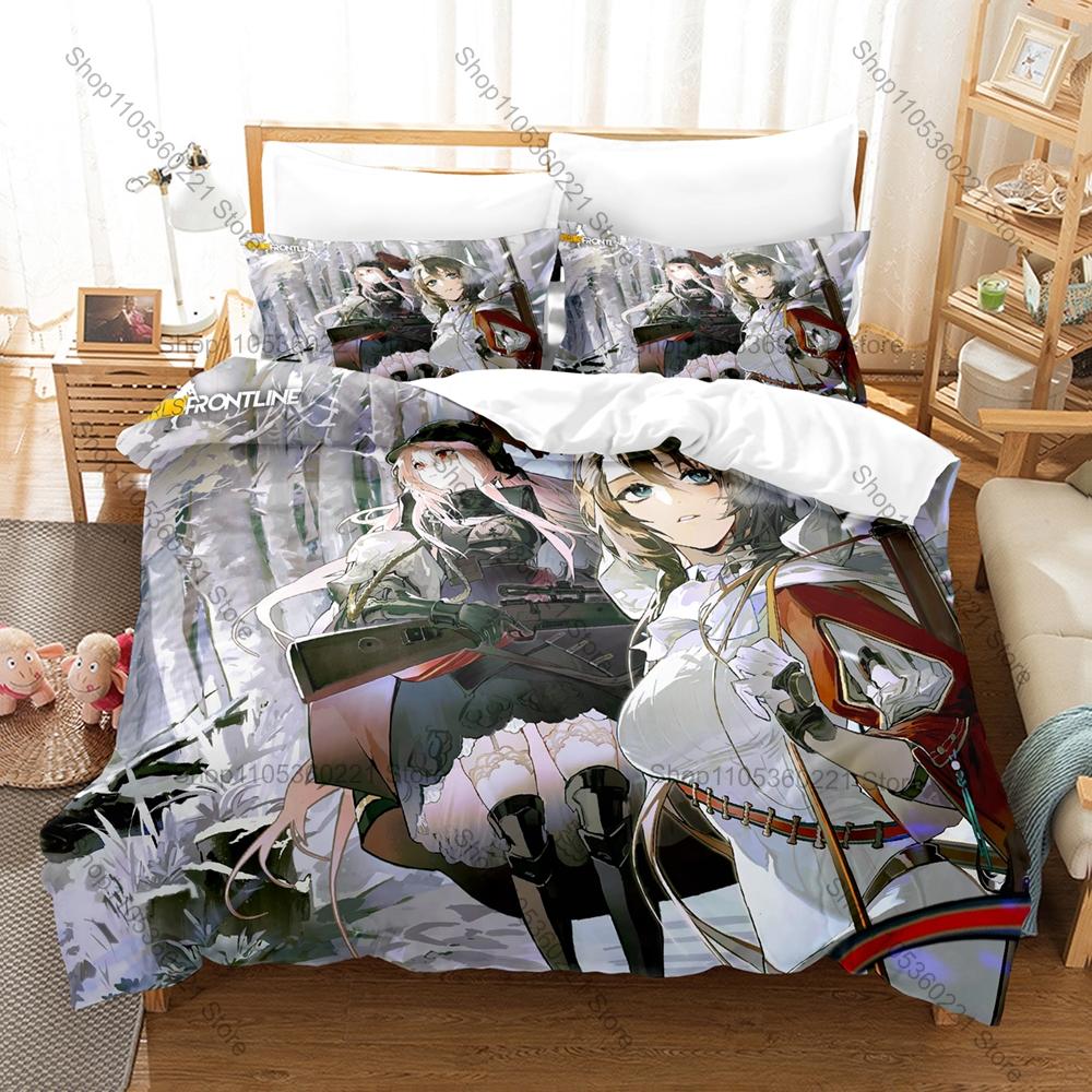 Cool Icon Tactical Doll Graphic Girls Frontline Bedroom Decor Bedding Duvet Cover + 2 Pillowcases Military Anime Fan Room Decor