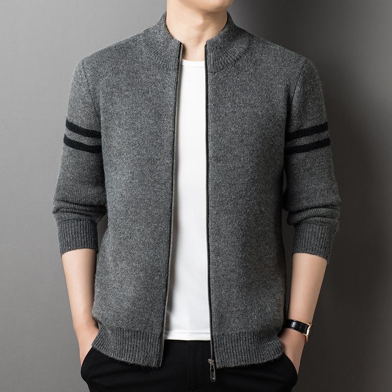 Knitted Cardigan Jacket Men's Autumn and Winter New Style Young and Middle-aged Cardigan Sweater Thickened Stand-up Collar Fashion Fashion Jacket