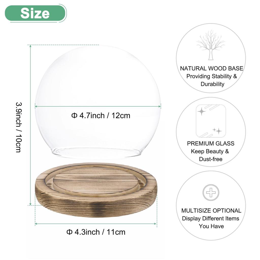 METERXITY Crochet Glass Dome, 4.7" D Ball Jar, for DIY Snow Globes, Small Plants, Flowers, Candles, Models, and Souvenirs, Glass Display Case [Burnt]