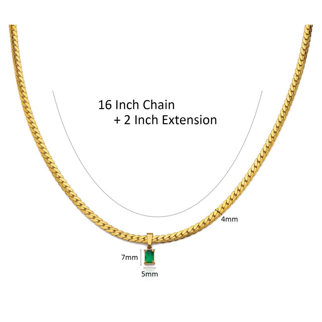 Green Zircon Thick Chain Stainless Steel Necklaces For Women Vintage Gold Plated Necklace Christmas Jewelry Gift