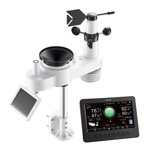 VEVOR 7-in-1 Wi-Fi Weather Station, 177.8 Mm TFT Display, Wireless Solar Powered Outdoor Sensor, Rain Gauge, Indoor Outdoor for Weather Forecast