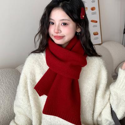 Solid Color Winter Warm Thickened Imitation Cashmere Scarf Shawl Versatile Knitted Scarf For Men And Women