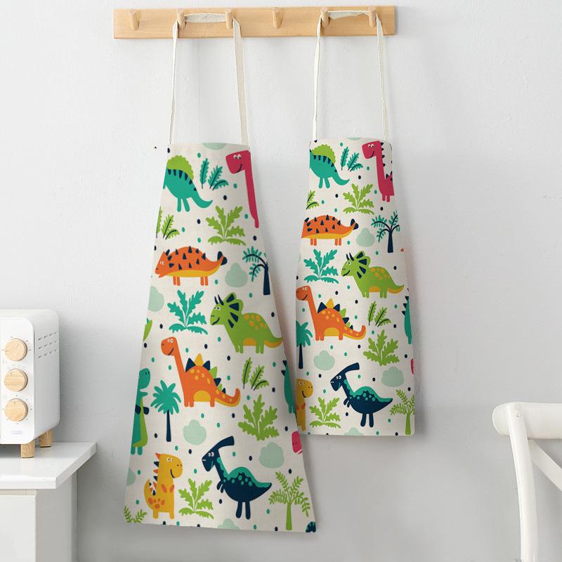 Dinosaur Print Apron with Hanging Neck, Sleeveless Cotton and Linen Apron, Kitchen Chores, Oil and Dirt Prevention Apron Can Be