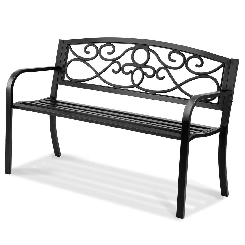 Outdoor Bench, 50 Inches Metal Garden Bench for Outdoors, 550 Lbs Load Capacity Bench, Outdoor Garden Park Bench with Backrest and Armrests, Patio