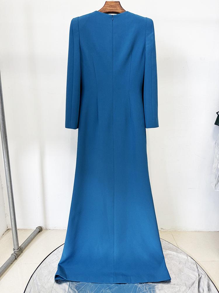 Elegant 2026 European & American Fashion Gown with Slit Sleeves & Beaded Rhinestone Details