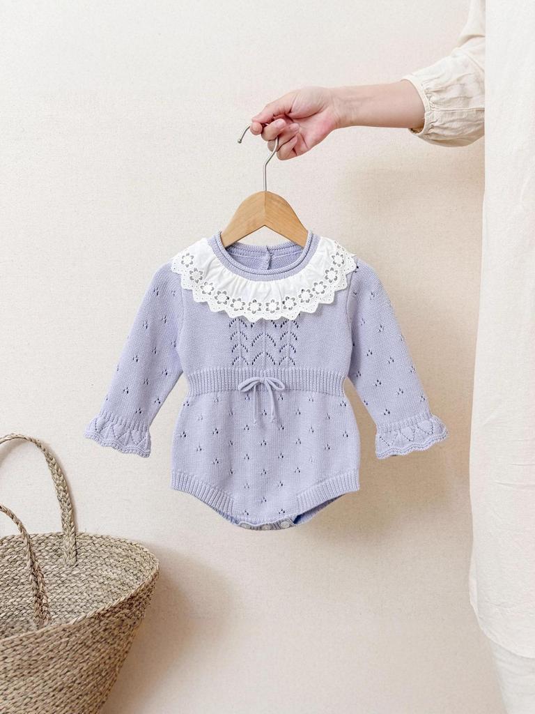 Baumwoll-Spitzenbesatz Strick-Body für Babymädchen mit Rüschenkragen