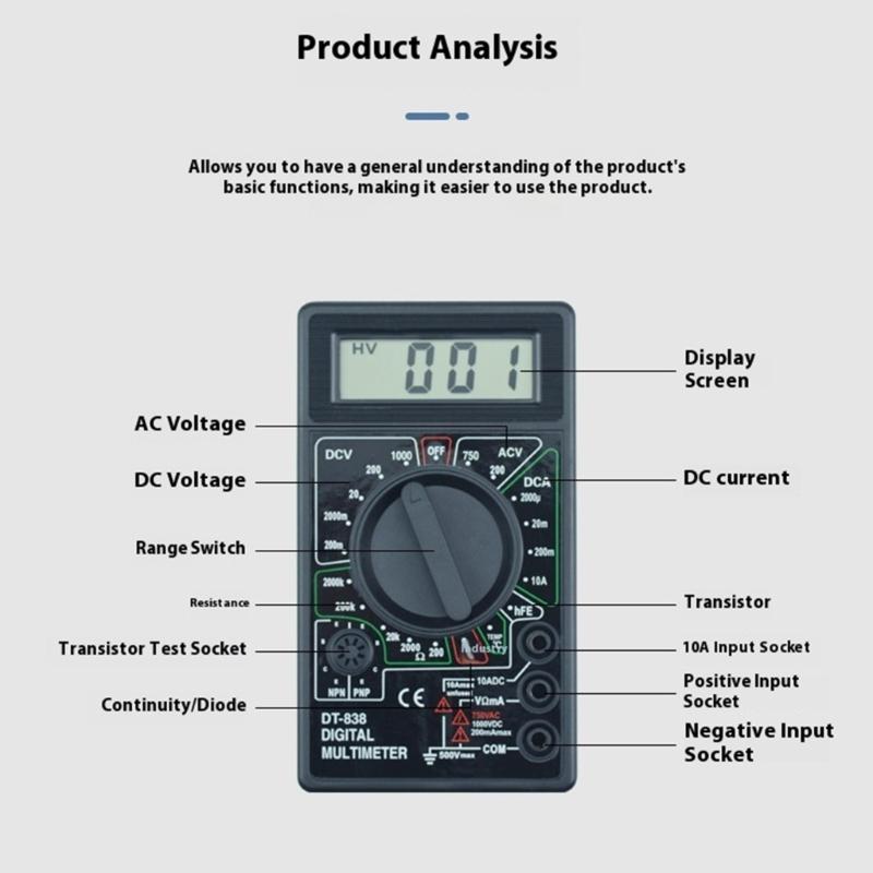 Digital Multimeter Auto Ranging with LCD Display Electrical Meter for Electric Current Resistance Diode Triode Testing