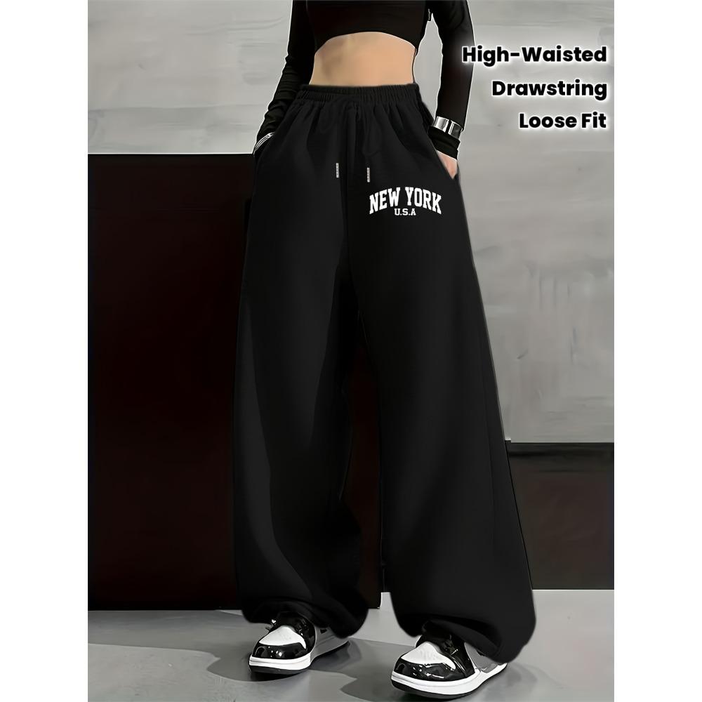 Women's Fleece Sweatpants Winter Warm Loose Waisted Trousers with Drawstring Straight Leg Tunic Joggers