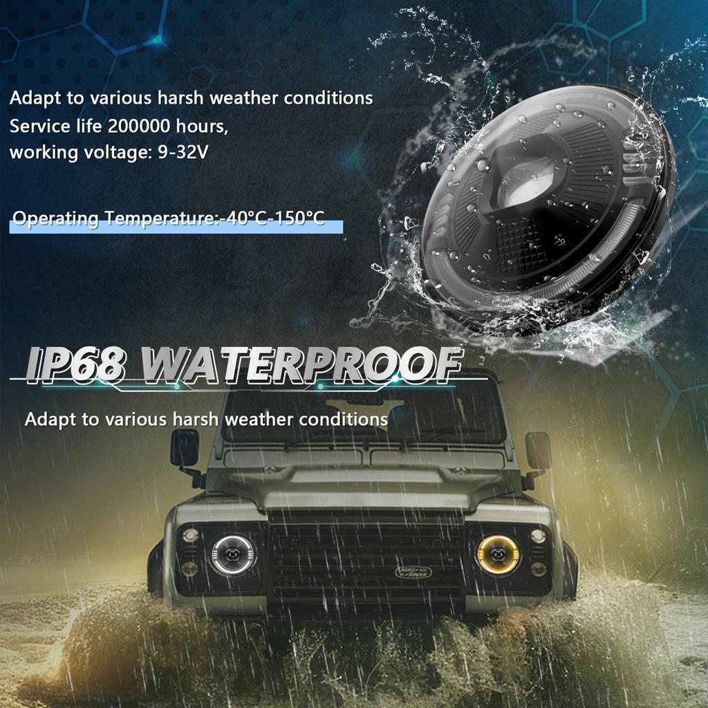 2 PCS LED Headlights, 7 Inch Waterproof Round Headlamps with High Low Beam DRL Turn Signal