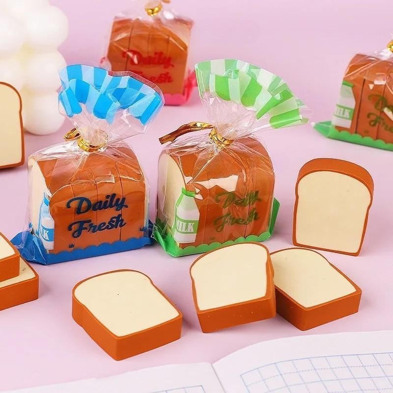 4Pcs Pencil Erasers Cute Cartoon Realistic Traceless Christmas Gift Funny Toast Bread Kids Students Erasers School Supplies