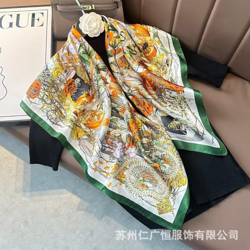 91Cm silk scarf women's 111% mulberry silk large nautical square scarf shawl, simple and generous European and American retro silk scarf