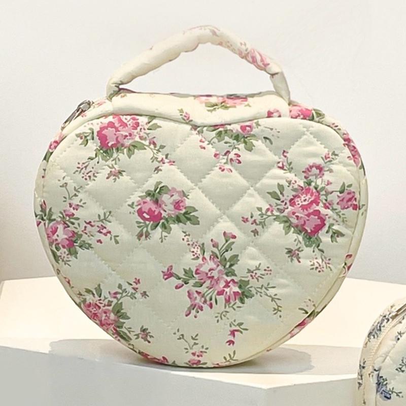 1PC Bolsa de Almacenamiento Accesorios de Maquillaje Bolsa de Algodón con Asa Mini Neceser Algodón Puro Patrón Floral Lindo 20x6x16.5cm