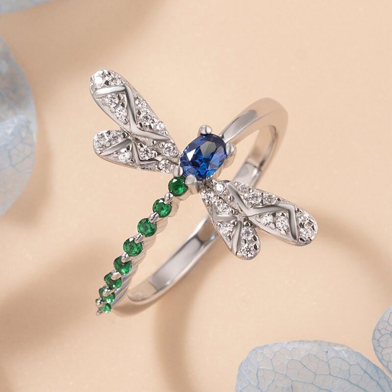 Huitan Chic Dragonfly Rings for Women Blue Green CZ Daily Wear Statement Girls Ring Birthday Gift Dance Party New Trendy Jewelry