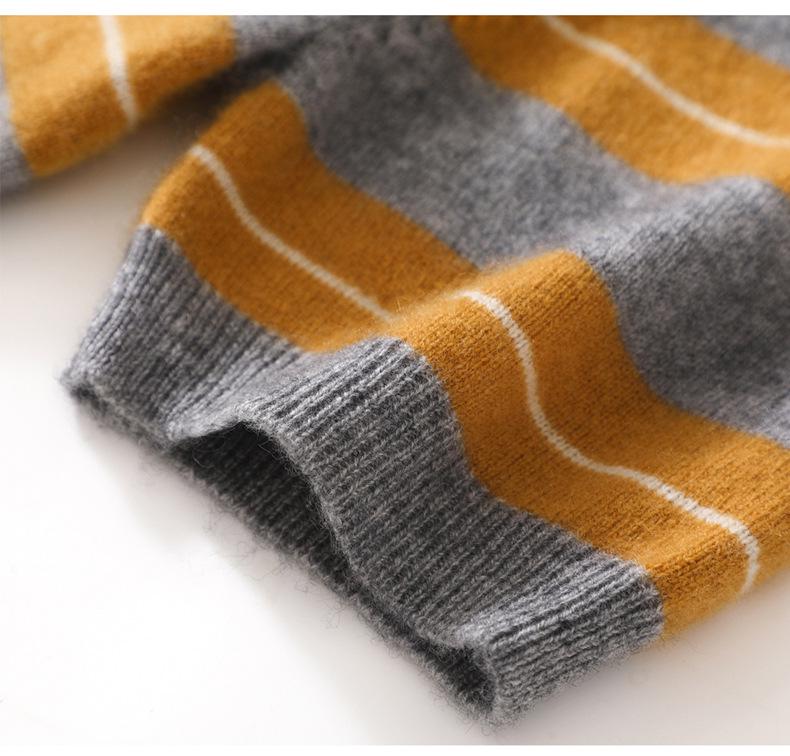 Striped Cashmere Polo Collar Short-Sleeve Knit Top
