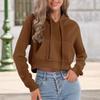 Women's Fashion Long Sleeve Solid Color Pullover Casual Loose Hooded Cropped Drawstring Sweatshirt