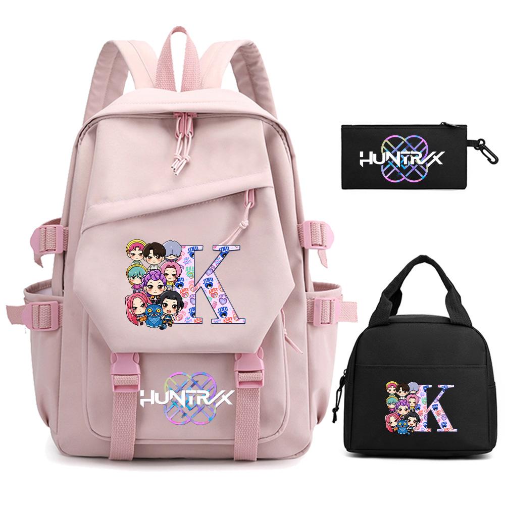 3 st/set 26 engelska bokstäver Kpop Demon Hunters Tryckt Ryggsäck för Tonåring Pojke Flicka Stor Kapacitet Skolväska Barn Student Bokväska Resväska