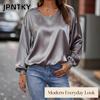 JPNTKY Women's Fashion Casual Solid Color Print Long Sleeve O-Neck Blouses & Shirts