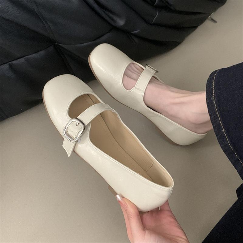 Fashion IPPEUM Mary Janes Shoes Black Women Ballet Flats Silver Buckle PU Leather Ballerinas Zapatos Mujer