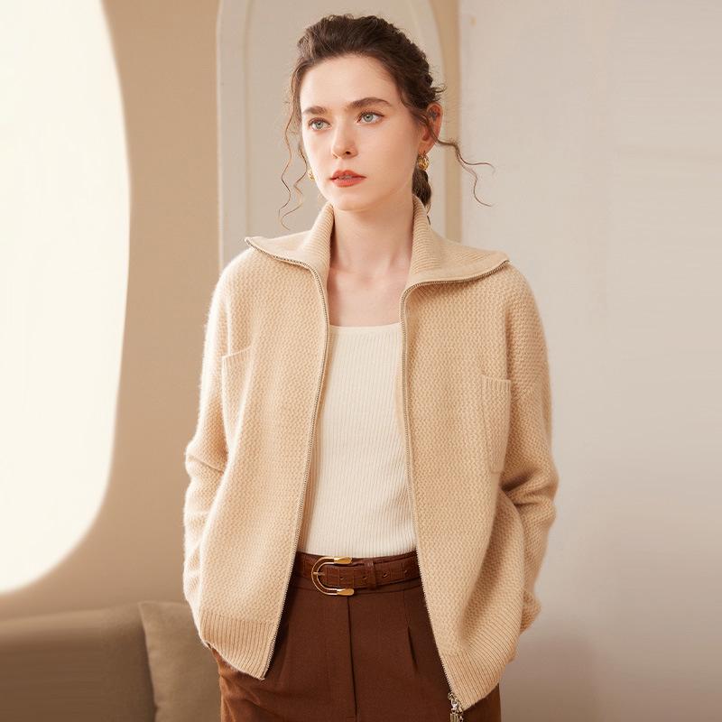 Women's Cashmere Knit Long Sleeve Cardigan - Fashionable, Versatile Lapel Thick Sweater for Autumn & Winter
