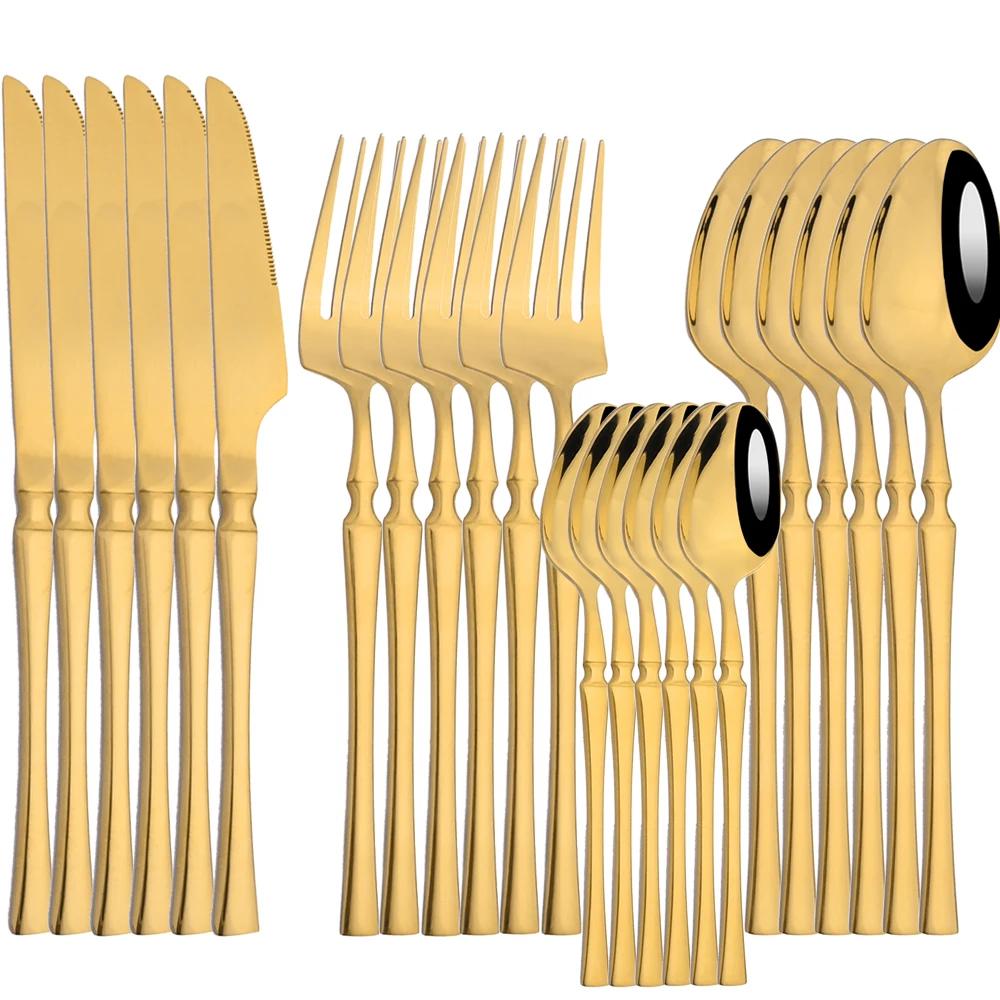 24pcs Dinnerware Set Stainless Steel Tableware Knife Fork Coffee Spoon Cutlery Dishwasher Safe Kitchen Dinner Silverware