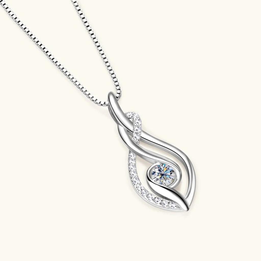 Twisted Teardrop Hollow Partial Paved Stone Center Round Zircon Pendant Women Clavicle Necklace