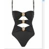 Europäischer und Amerikanischer Neuer Spleiß-Metallverschluss Hohl Einteiliger Badeanzug Damen Hohe Taille und Dünn High-End Bikini