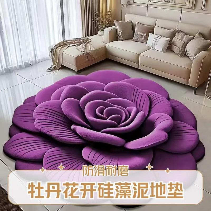 3D Floral Diatomite Floor Mat Living Room Sofa Coffee Table Non-Slip Absorbent Rug Washable Home Decor