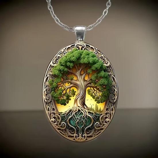 Bohemian Style Tree Glass Pendant Necklace