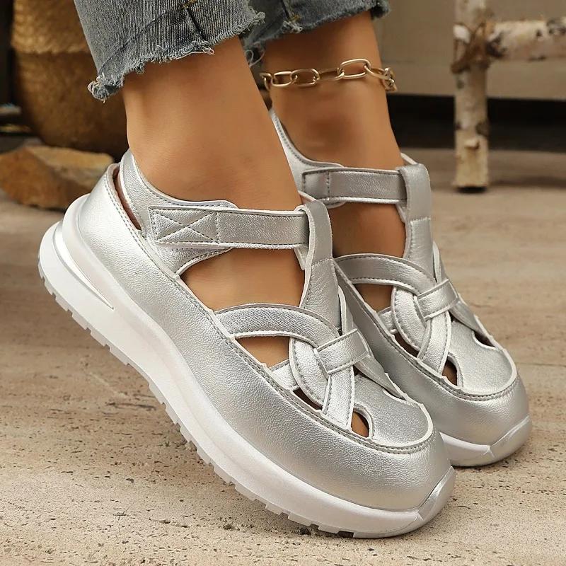2025 High Quality Ladies Shoes Buckle Strap Women's Sandals New Closed Toe Office and Career Summer Solid Wedge Sandals Zapatos