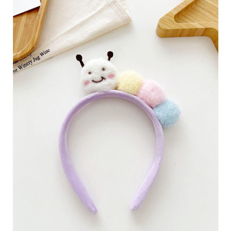 Adorable Caterpillar Plush Headband for Face Washing - Cute Pom-pom Cartoon Hair Accessory for Girls and Women