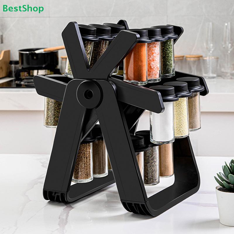 Household Rotating Storage Rack Rotating Glass Spice Rack Set Kitchen Storage Rack Spice Storage Rack Seasoning Storage Rack