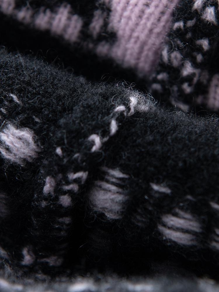 Women's Color Block Cashmere Sweater: Autumn/Winter Jacquard Loop Yarn Half-High Collar Zipper Cardigan