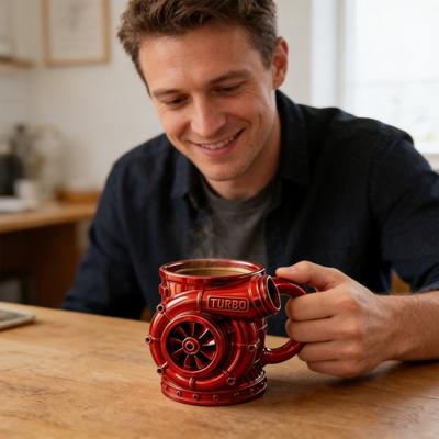 V8 Motor Edelstahl Auto Motor Isolierter Griff Automobilmotor Kaffeetasse mit Stahlbecher